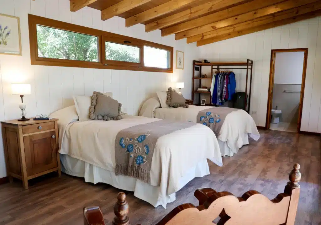 twin bedroom in limay river ranch patagonia argentina